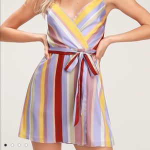 JOA, Multi Stripe Surplice Mini Dress